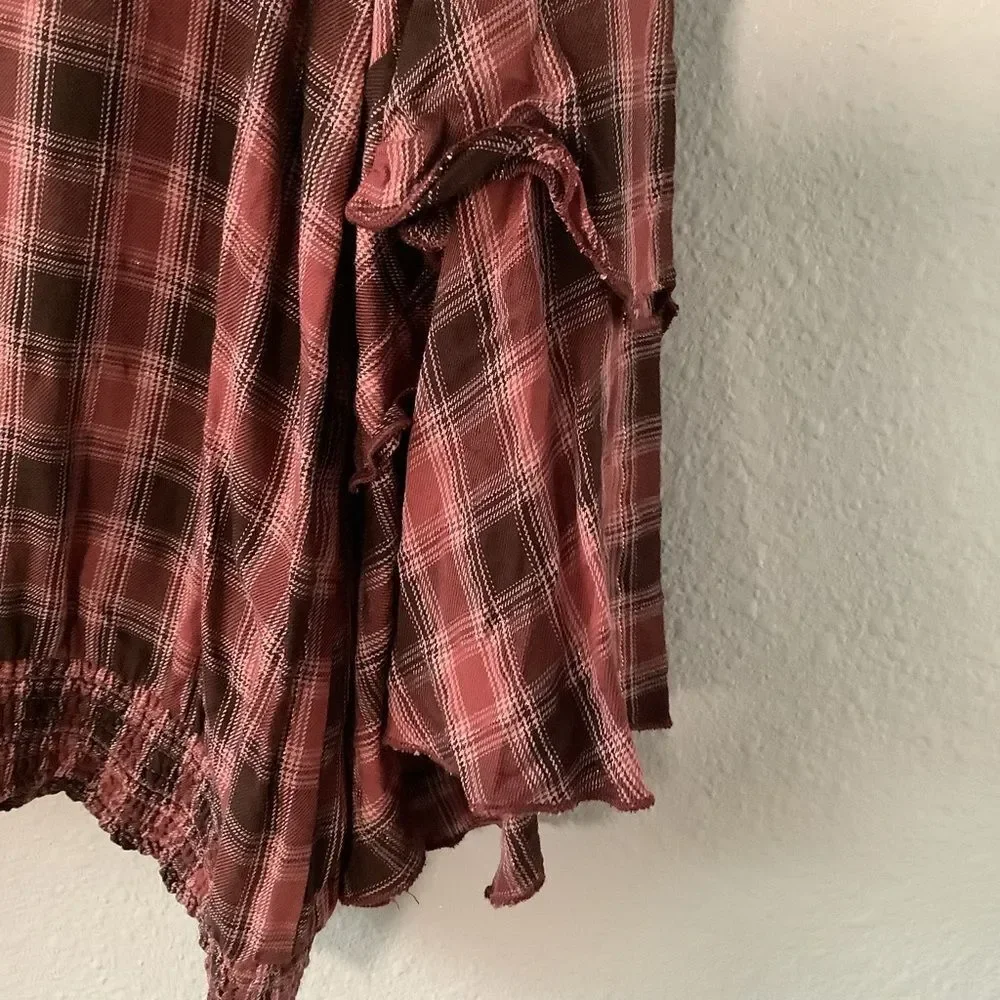 Red Plaid Cabincore Holiday Autumn Fall Christmas Ruffle Sleeve Top 22/24W - Picture 8 of 8